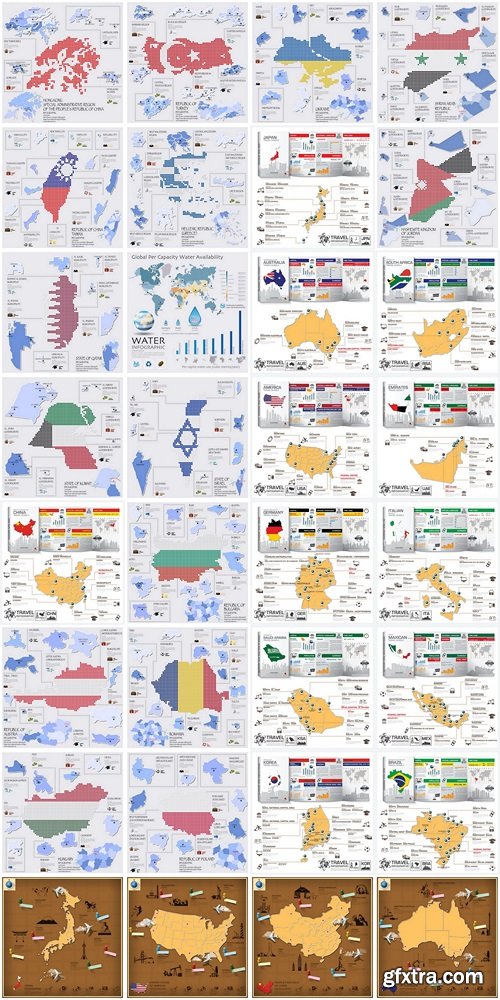 Dot And Flag Map world of Infographic