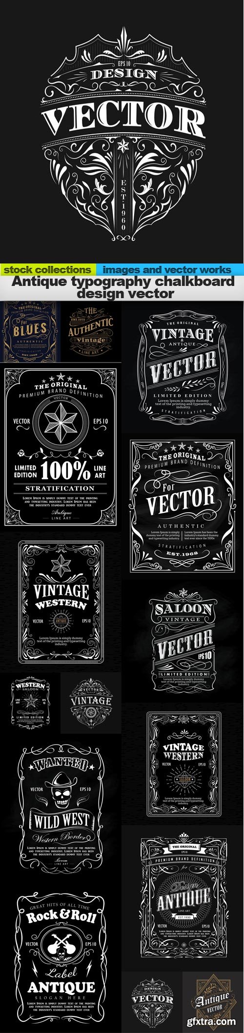 Antique typography chalkboard design vector, 15 x EPS