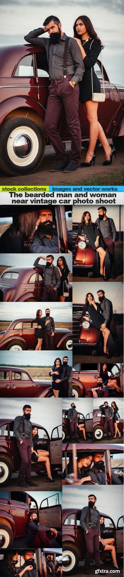 The bearded man and woman near vintage car photo shoot, 15 x UHQ JPEG