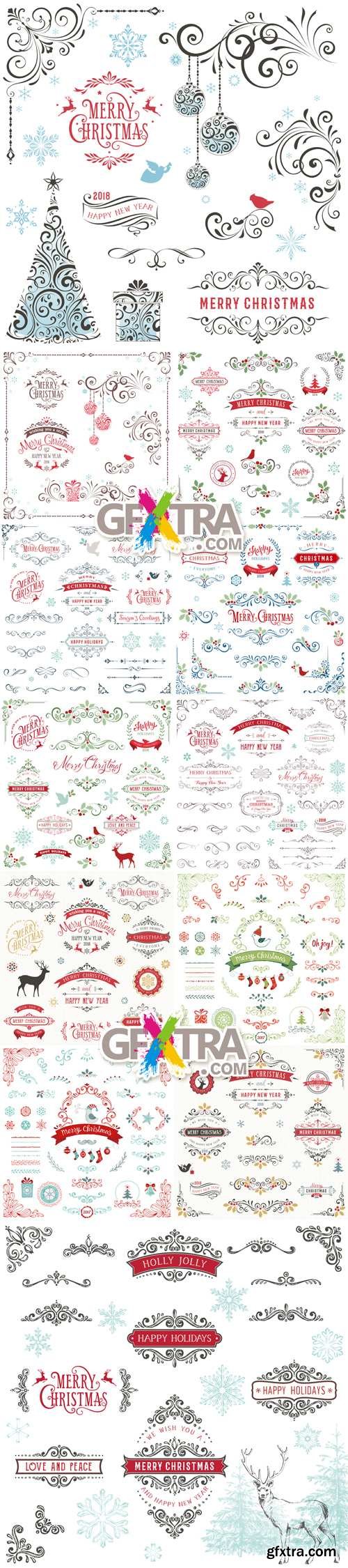 Ornate Christmas Design Elements Vector