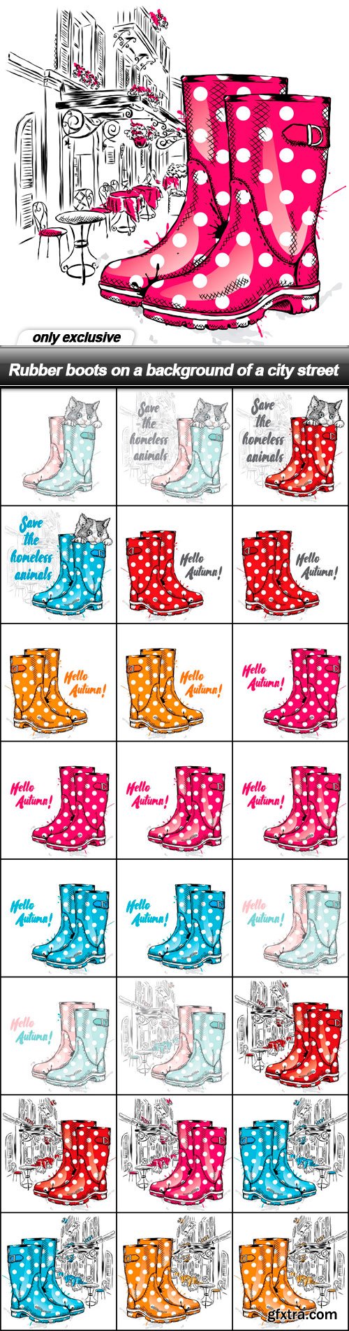 Rubber boots on a background of a city street - 25 EPS