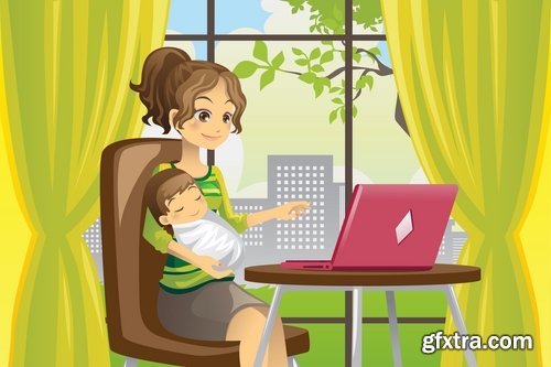 Collection mother child family love vector image 25 EPS