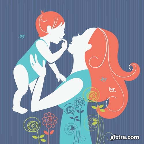 Collection mother child family love vector image 25 EPS