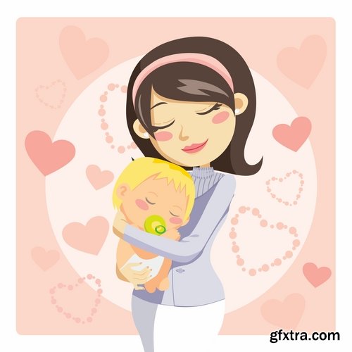 Collection mother child family love vector image 25 EPS