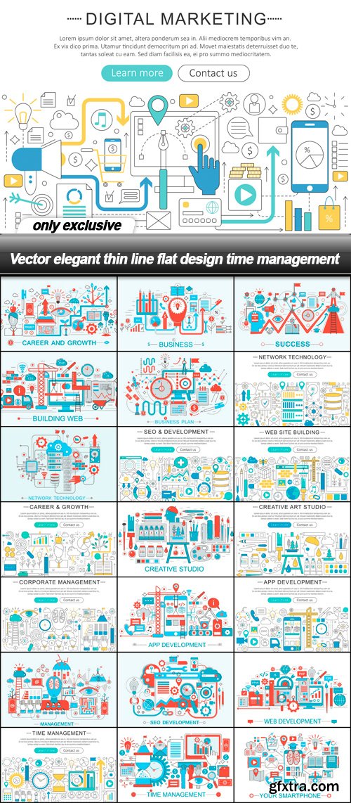 Vector elegant thin line flat design time management - 22 EPS