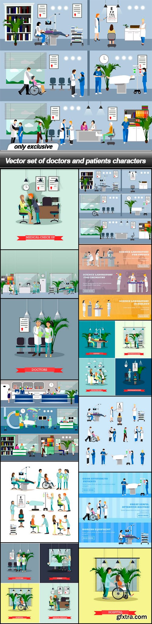 Vector set of doctors and patients characters - 13 EPS