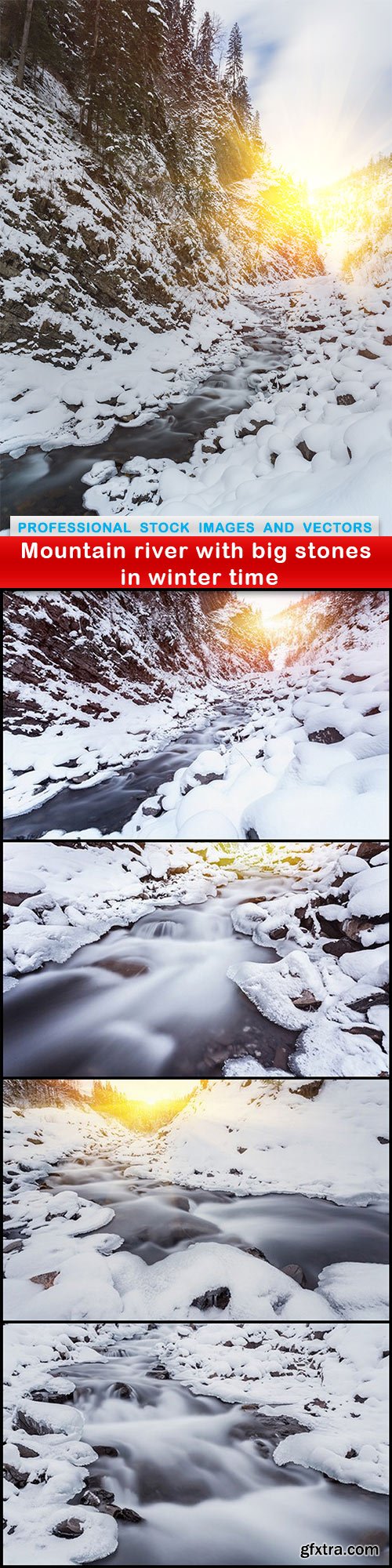 Mountain river with big stones in winter time - 5 UHQ JPEG
