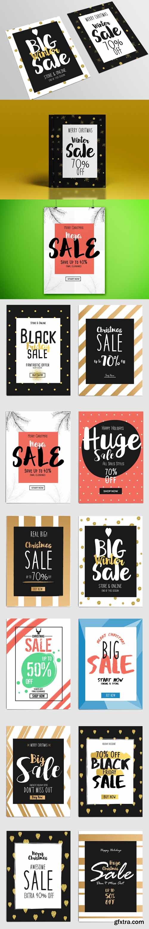 Set Of Christmas Sale Flyer Template