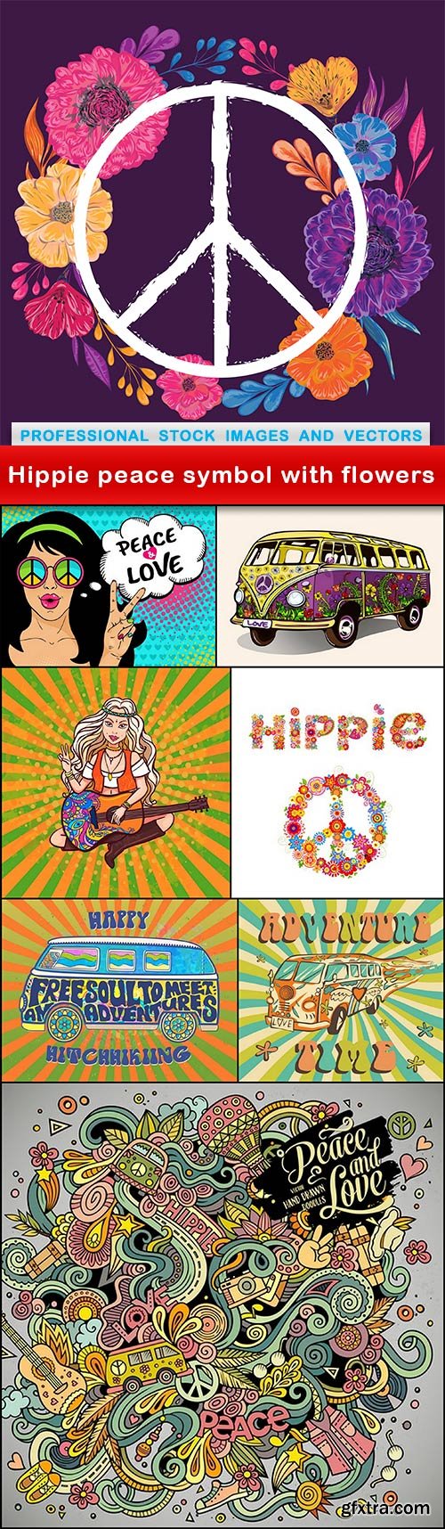 Hippie peace symbol with flowers - 8 EPS