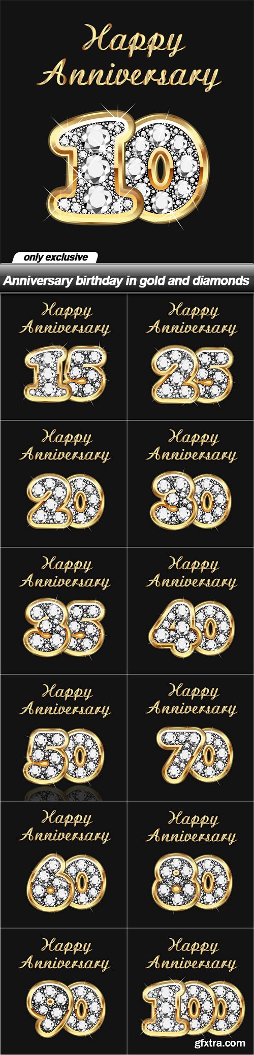 Anniversary birthday in gold and diamonds - 13 EPS