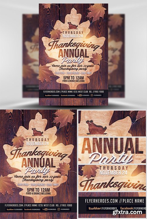 Wooden Thanksgiving Annual Party Flyer Template