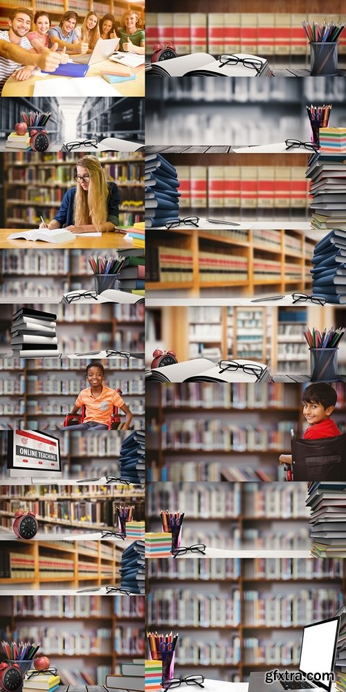 Composite image of students desk 2