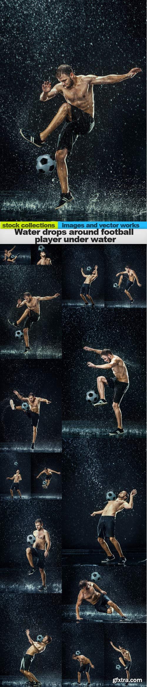 Water drops around football player under water, 15 x UHQ JPEG