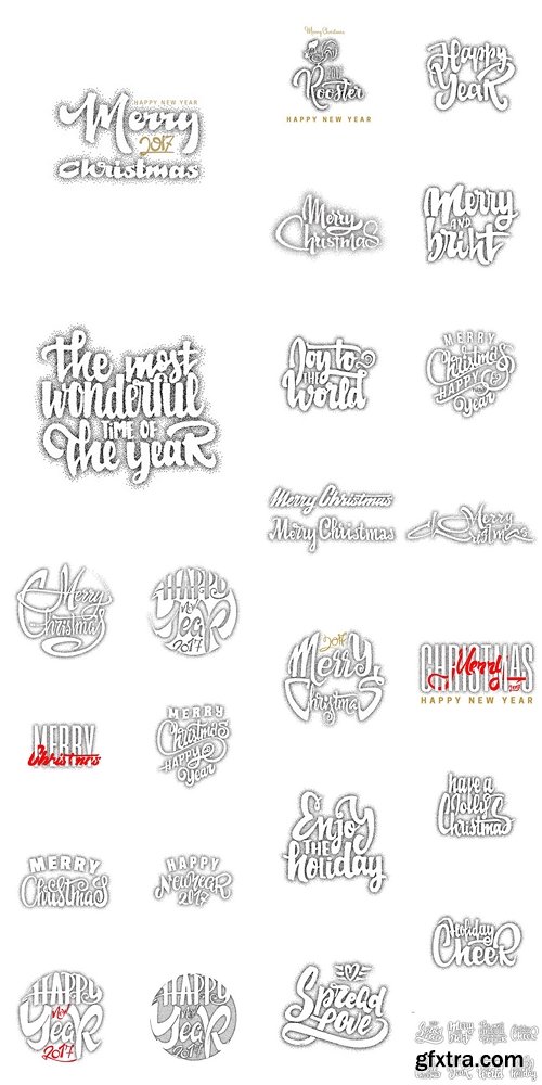 Merry christmas and happy new year 2017, hand drawn Dotwork . Handmade vector calligraphy for your design