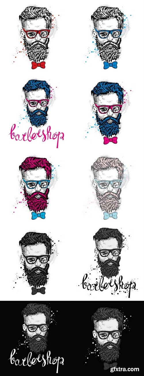 Stylish man with a beard. Man with long hair and glasses. Vector illustration for a card or poster