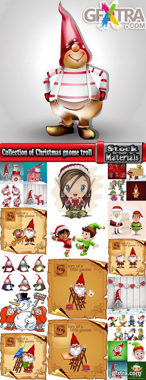 Collection of Christmas gnome troll gift Santa Claus new year 25 EPS