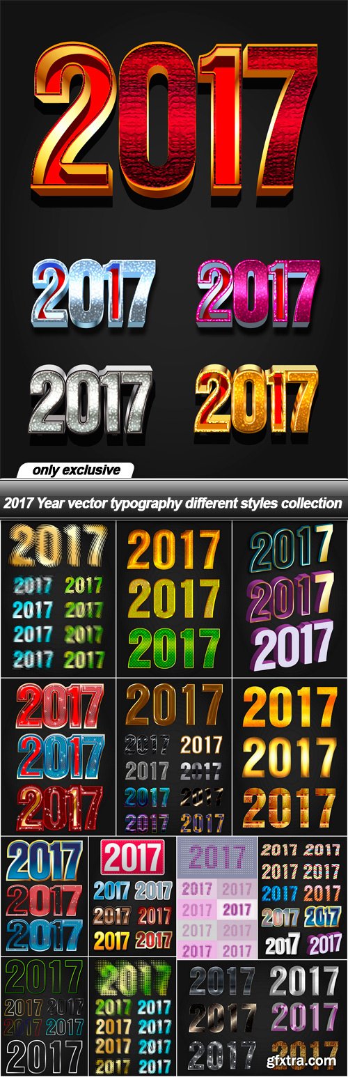 2017 Year vector typography different styles collection - 14 EPS