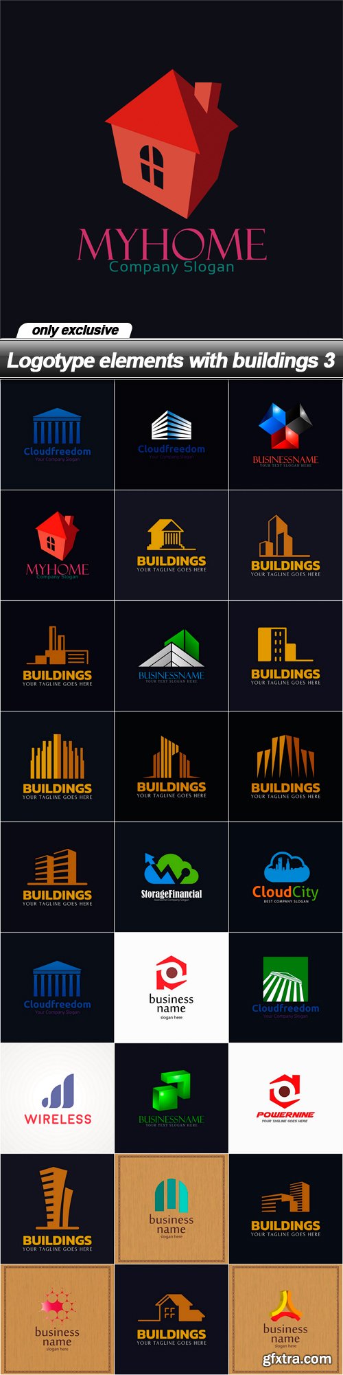 Logotype elements with buildings 3 - 26 EPS