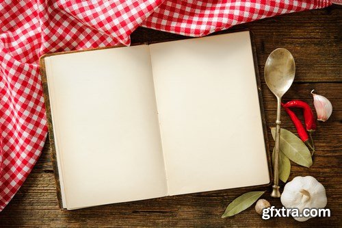 Vintage kitchen utensils on a wooden table - 20xUHQ JPEG Photo Stock