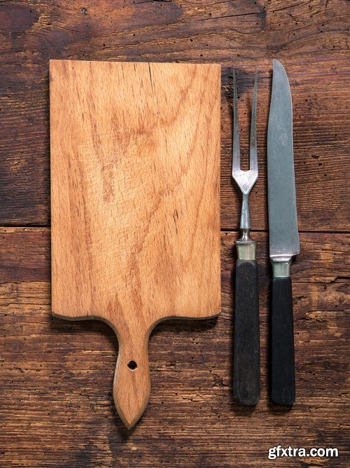 Vintage kitchen utensils on a wooden table - 20xUHQ JPEG Photo Stock