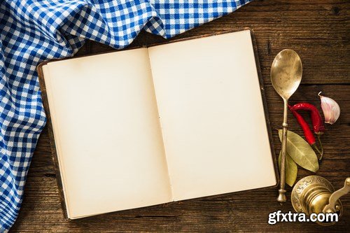 Vintage kitchen utensils on a wooden table - 20xUHQ JPEG Photo Stock