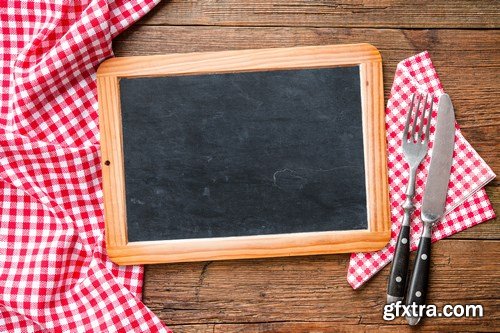 Vintage kitchen utensils on a wooden table - 20xUHQ JPEG Photo Stock