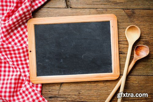 Vintage kitchen utensils on a wooden table - 20xUHQ JPEG Photo Stock