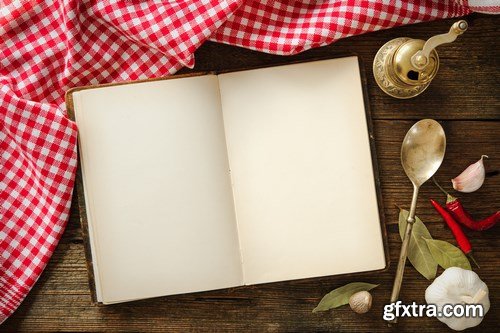 Vintage kitchen utensils on a wooden table - 20xUHQ JPEG Photo Stock