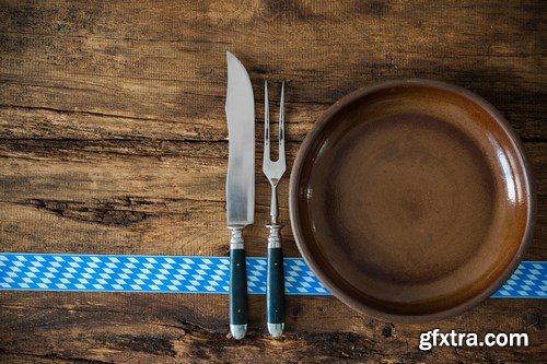 Vintage kitchen utensils on a wooden table - 20xUHQ JPEG Photo Stock