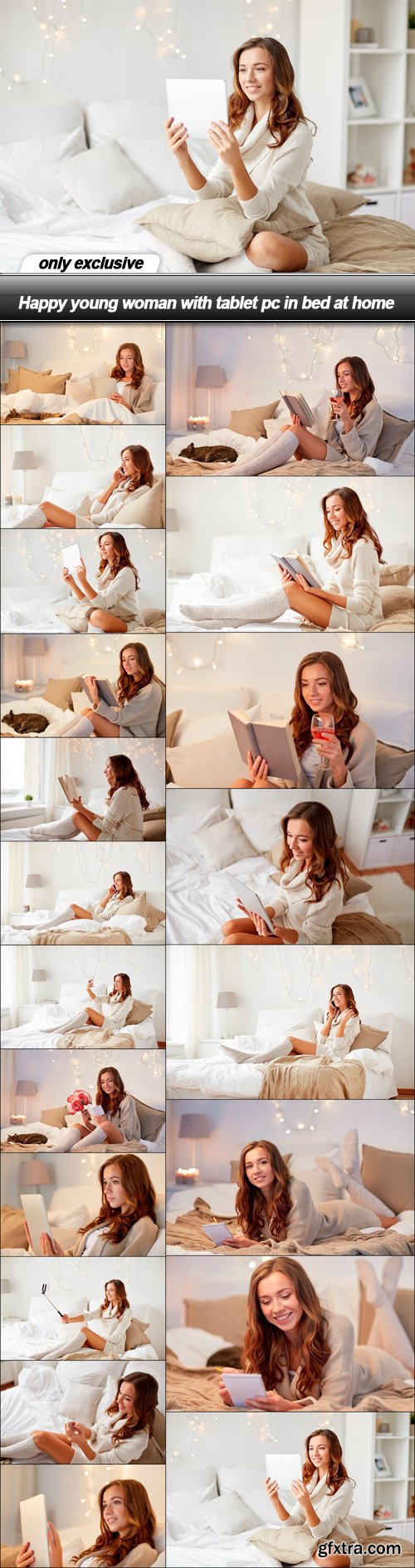 Happy young woman with tablet pc in bed at home - 20 UHQ JPEG