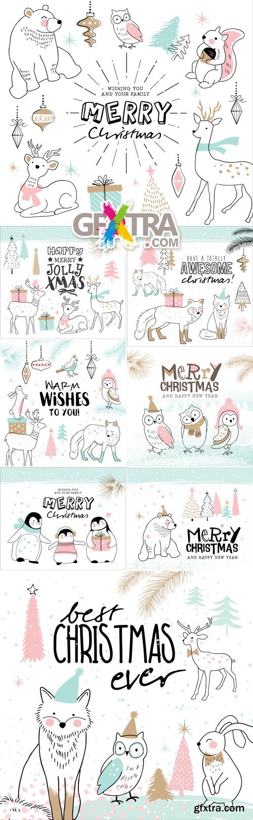 Hand Drawn Christmas Cards Vector