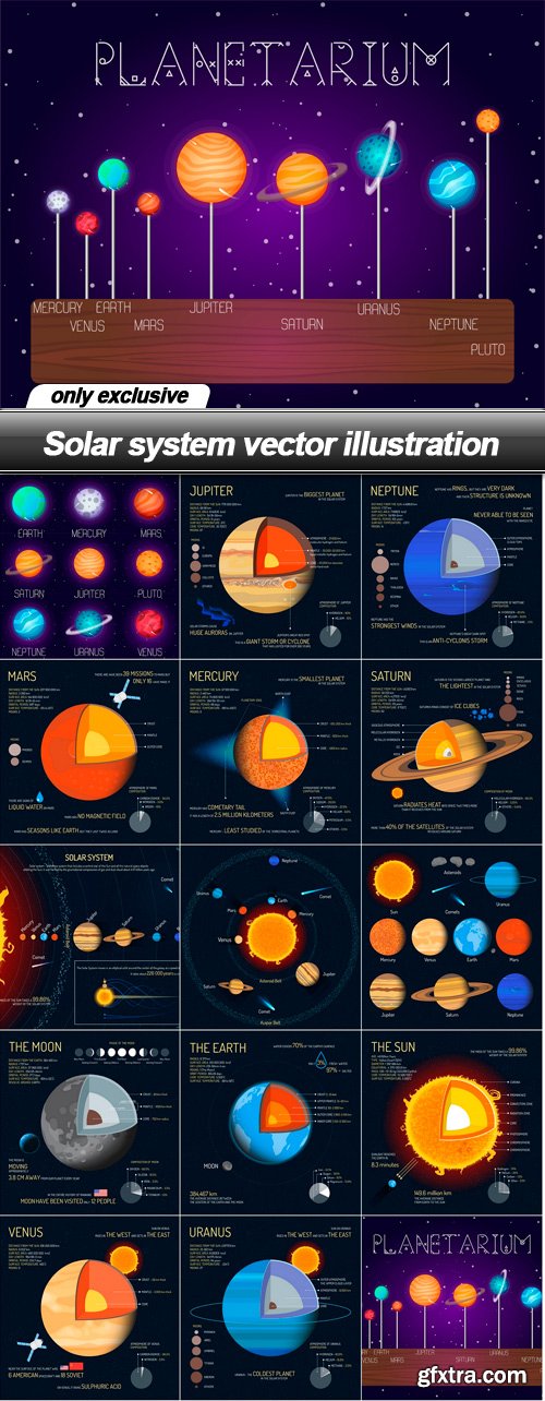 Solar system vector illustration - 15 EPS
