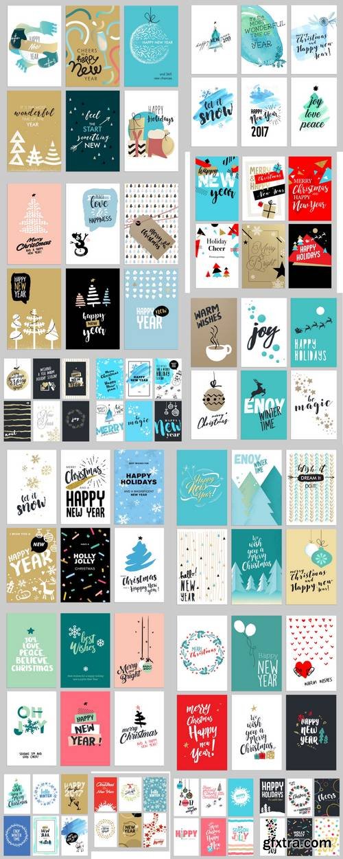 Christmas and New Year Flat Design Greeting Cards