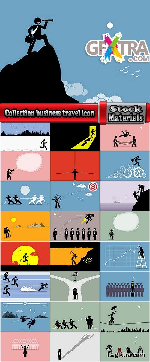 Collection business travel icon silhouette banner card cartoon infographics 25 EPS