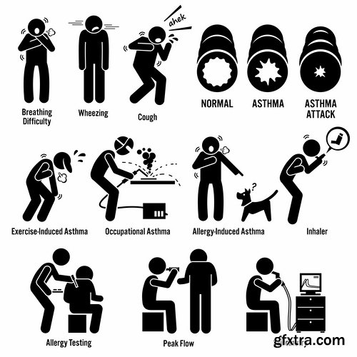 Collection of medical icons cartoon silhouette treatment infographics 25 EPS