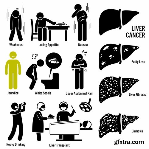 Collection of medical icons cartoon silhouette treatment infographics 25 EPS