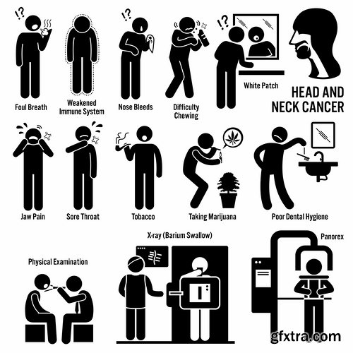 Collection of medical icons cartoon silhouette treatment infographics 25 EPS