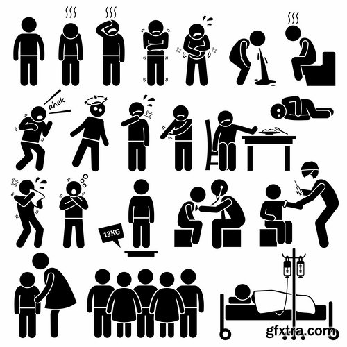 Collection of medical icons cartoon silhouette treatment infographics 25 EPS