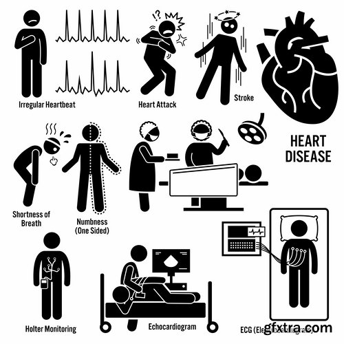 Collection of medical icons cartoon silhouette treatment infographics 25 EPS