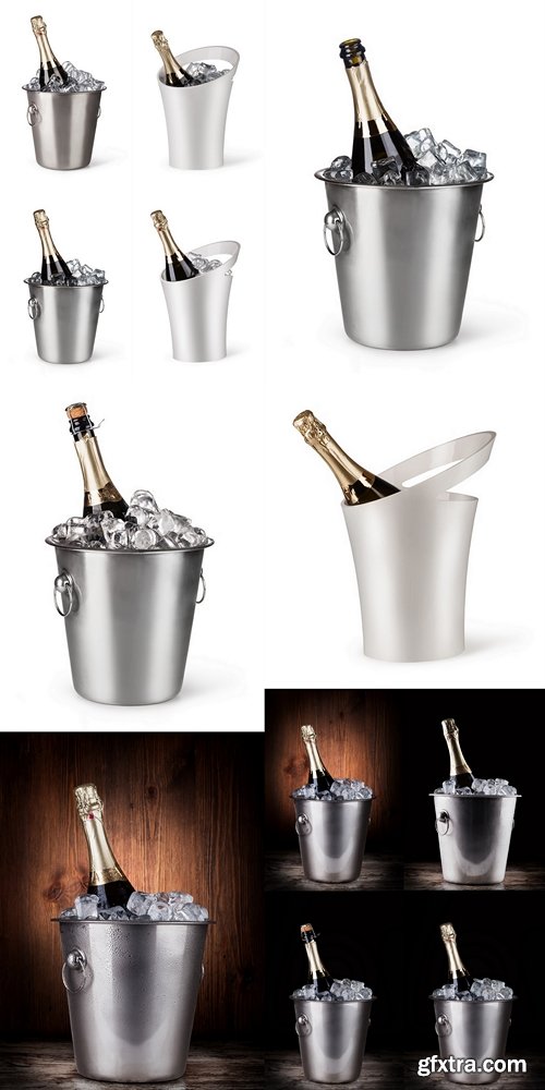 Champagne bottle in a bucket with ice