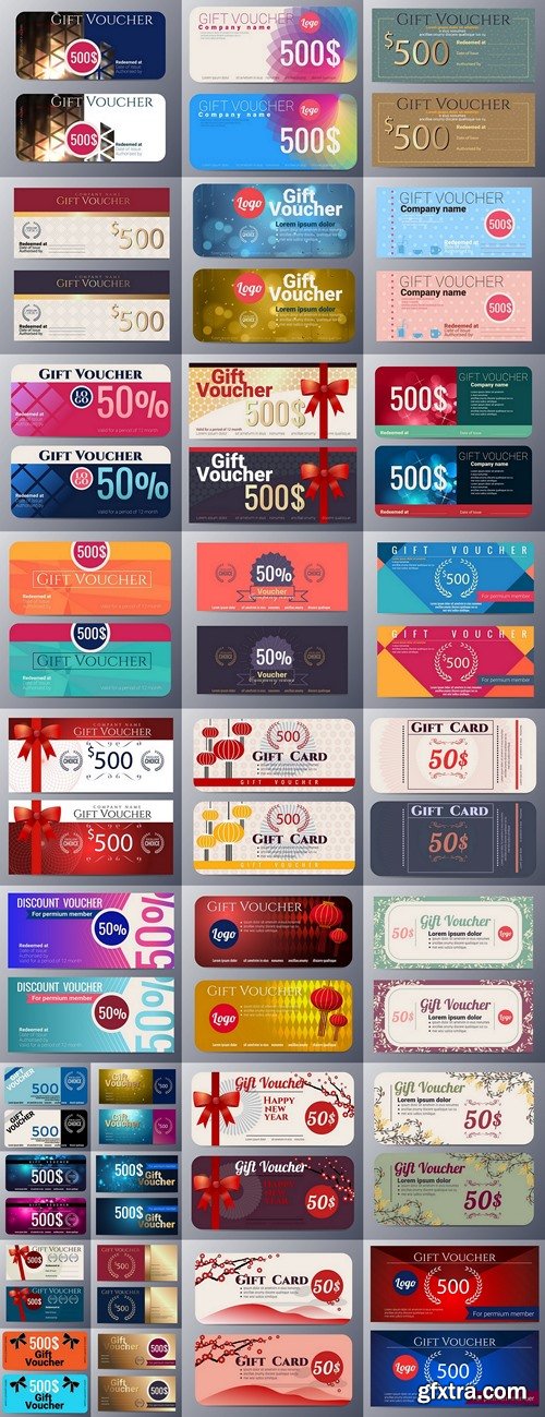 Gift voucher template with colorful pattern