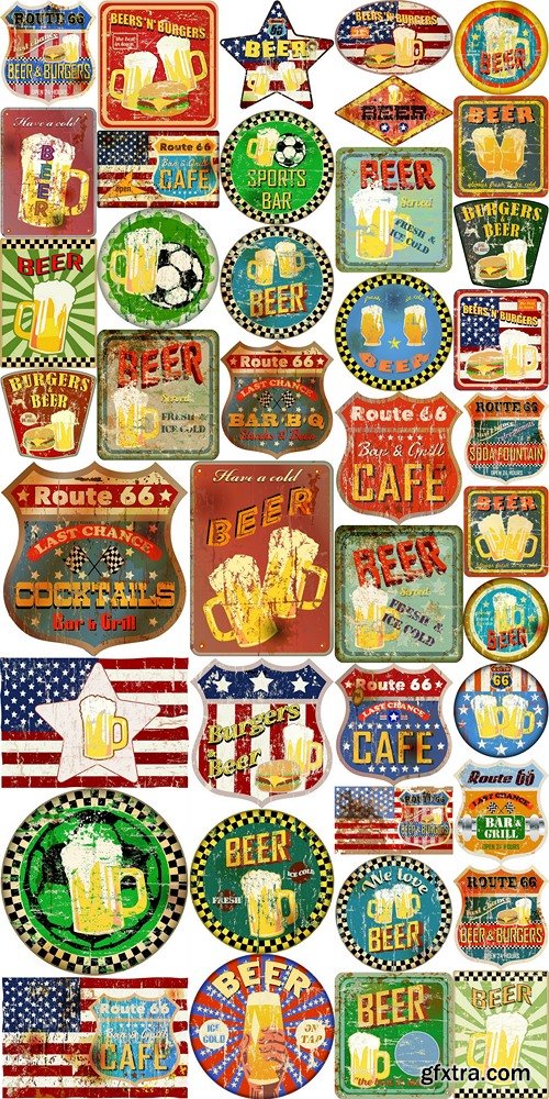 Retro beer advertising enamel sign, vector