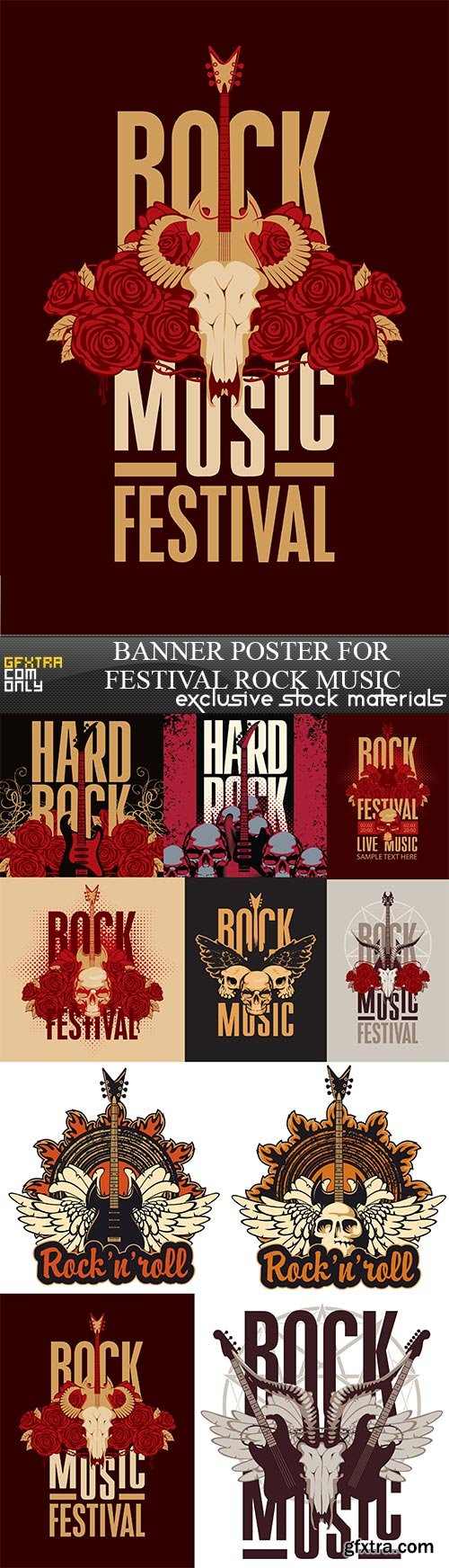 Banner poster for festival rock music, 10 x EPS