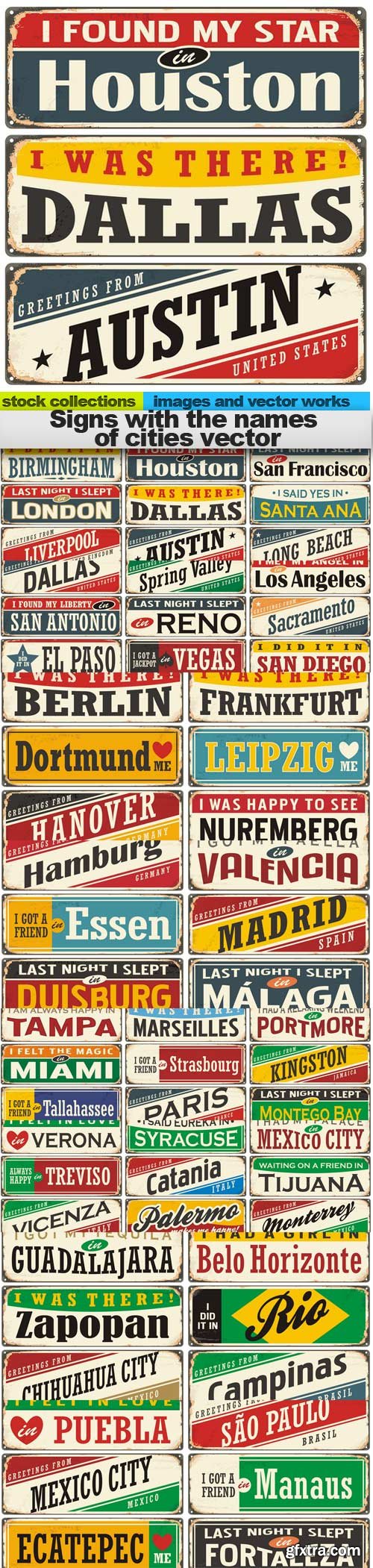 Signs with the names of cities vector, 15 x EPS