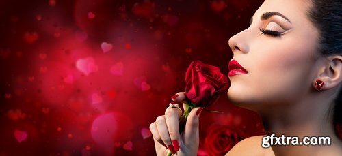 Collection of woman girl with a rose bouquet flower 25 HQ Jpeg