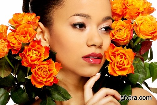 Collection of woman girl with a rose bouquet flower 25 HQ Jpeg