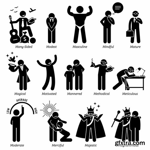 Collection business chef silhouette cartoon pirate icon infographics 25 EPS