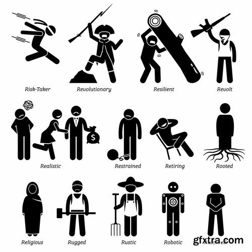 Collection business chef silhouette cartoon pirate icon infographics 25 EPS