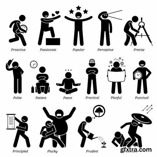 Collection business chef silhouette cartoon pirate icon infographics 25 EPS