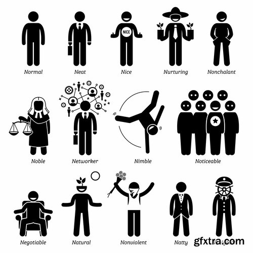 Collection business chef silhouette cartoon pirate icon infographics 25 EPS